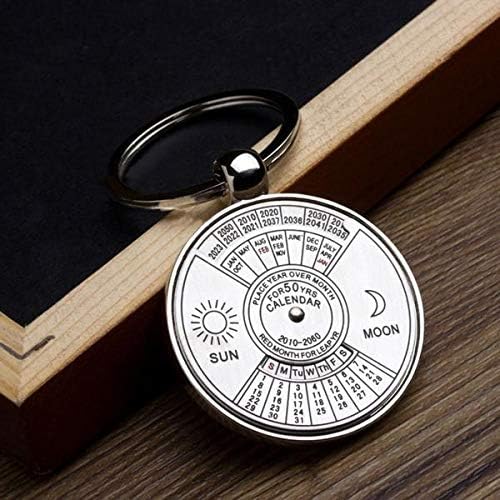 [Pack of 2] Sun and Moon Calendar Keychain 2010-2060 50 Years Key Chain Ring Keyfob (Choose From 2pc, 4pc, 6pc Set) Key Chain