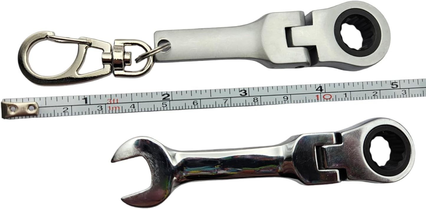 10mm Stubby Head Gear Wrench with 10mm Ratchet Wrench Flex Head Keychain Key Ring Combination Set Key Ring Automotive Part Car Auto Key Chain