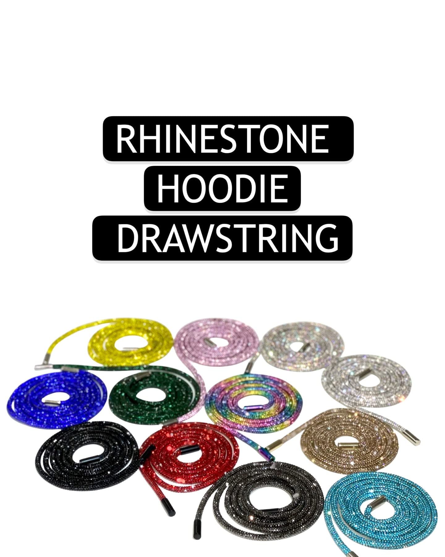 Bling Rhinestone Glitter String for Hoodies, Sweatpants, Shorts - Crystal Bling Drawstring Cord Rope