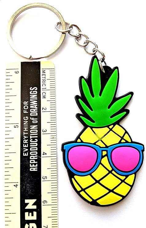 Pineapple Lover's Keychain Bag Charm Gift Set - Leather Pineapple - Soft Rubber Pineapple - PVC Rubber Pineapple - Metal Trinket Pineapple (Choose Option) Key Chain