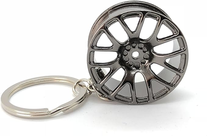 MOST POPULAR Five Piece Auto Parts Metal Key Chain Set - Spinning Turbo Keychain, Six Speed Manual Gearbox Keychain, Wheel Tire Rim Keychain, Red Brake Rotor Keychain, Silver Wrench Keychain Automotive Part Car Auto Key Chain