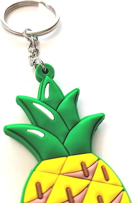 Pineapple Lover's Keychain Bag Charm Gift Set - Leather Pineapple - Soft Rubber Pineapple - PVC Rubber Pineapple - Metal Trinket Pineapple (Choose Option) Key Chain