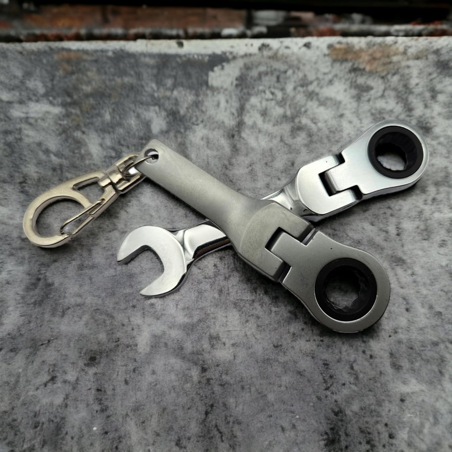 10mm Stubby Head Gear Wrench with 10mm Ratchet Wrench Flex Head Keychain Key Ring Combination Set Key Ring Automotive Part Car Auto Key Chain