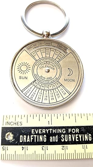 [Pack of 2] Sun and Moon Calendar Keychain 2010-2060 50 Years Key Chain Ring Keyfob (Choose From 2pc, 4pc, 6pc Set) Key Chain