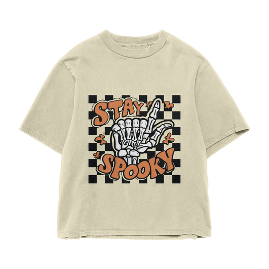 Unisex Stay Spooky Checkerboard Skeleton Hand T Shirt, Oversized Aesthetic Cute Funny Tee Halloween Fall