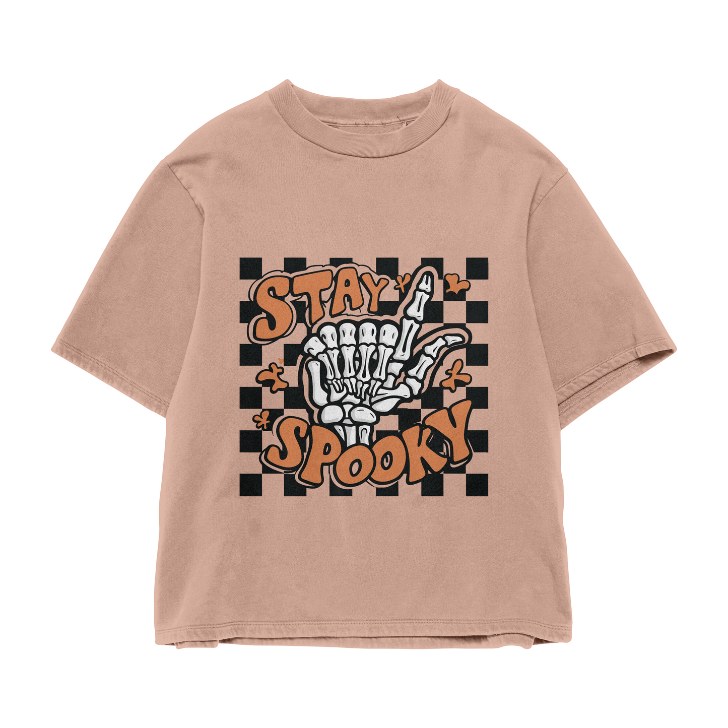 Unisex Stay Spooky Checkerboard Skeleton Hand T Shirt, Oversized Aesthetic Cute Funny Tee Halloween Fall