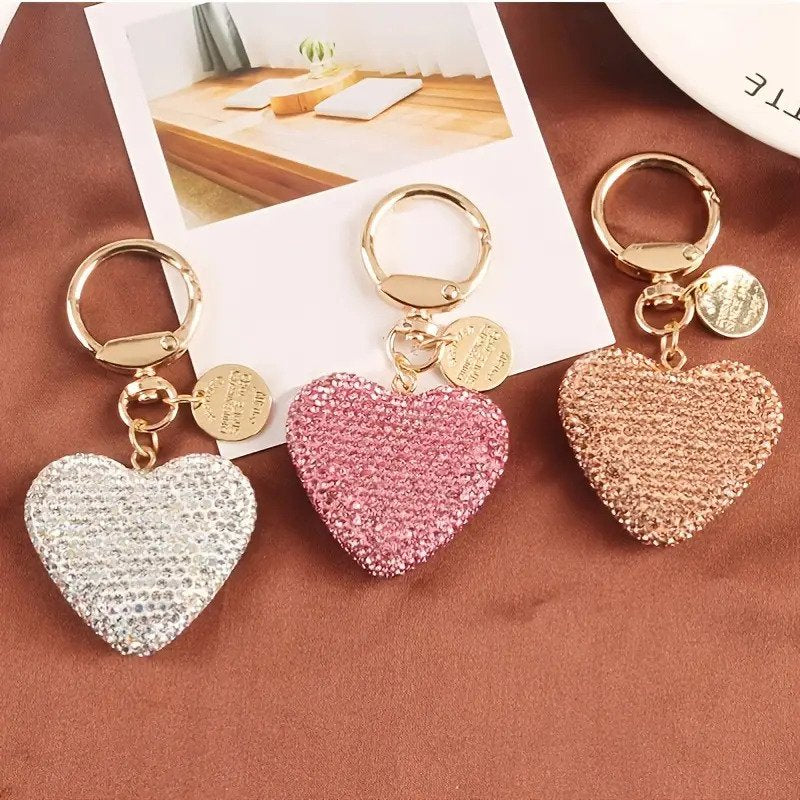 Cute Heart Bling Rhinestone Car Key Chains Couple Shiny Women Handbag Pendant Keyring Gift