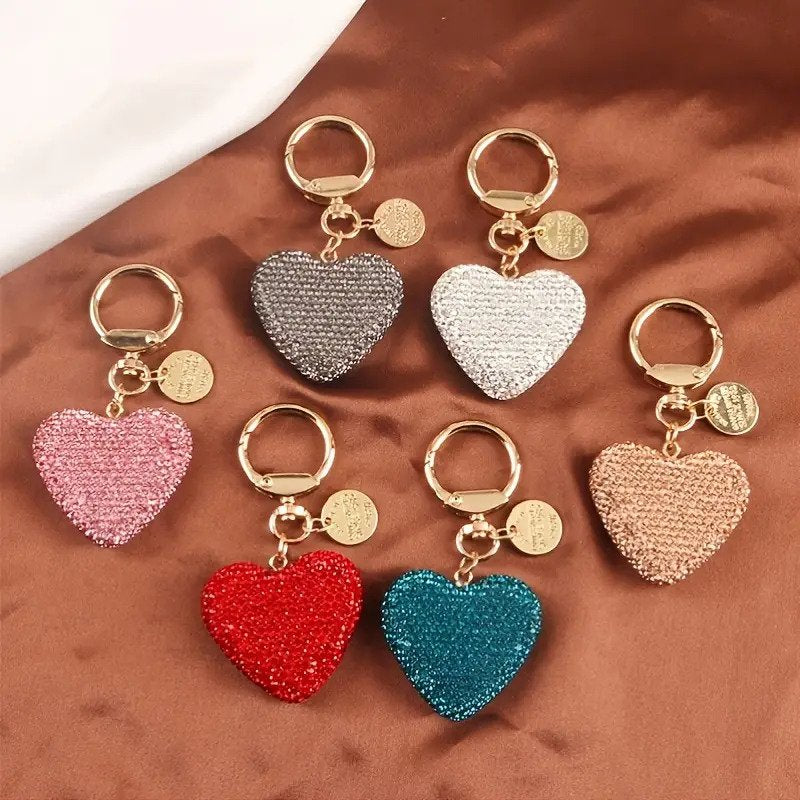 Cute Heart Bling Rhinestone Car Key Chains Couple Shiny Women Handbag Pendant Keyring Gift