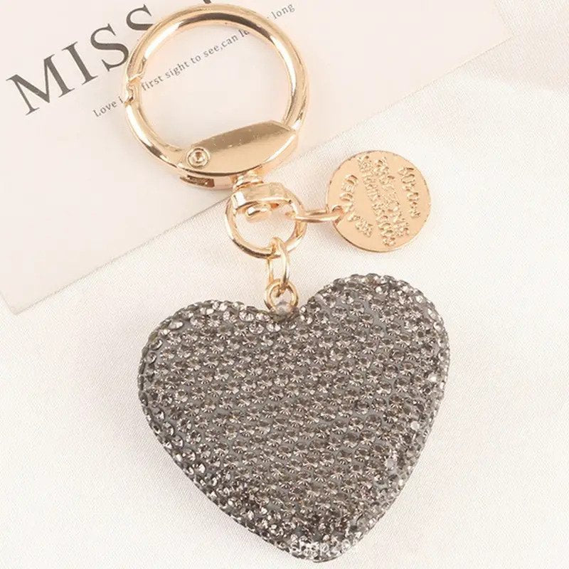 Cute Heart Bling Rhinestone Car Key Chains Couple Shiny Women Handbag Pendant Keyring Gift