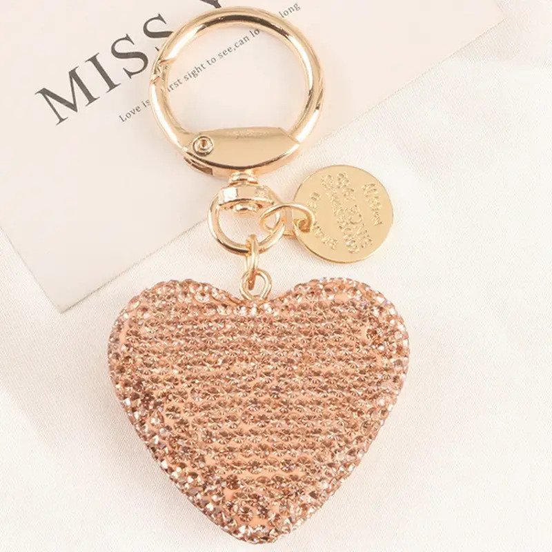 Cute Heart Bling Rhinestone Car Key Chains Couple Shiny Women Handbag Pendant Keyring Gift