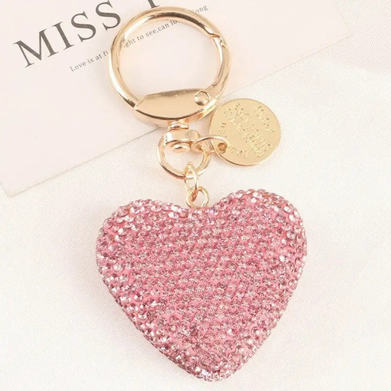 Cute Heart Bling Rhinestone Car Key Chains Couple Shiny Women Handbag Pendant Keyring Gift