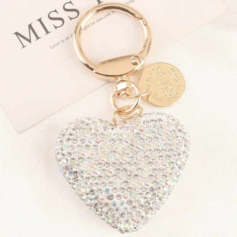 Cute Heart Bling Rhinestone Car Key Chains Couple Shiny Women Handbag Pendant Keyring Gift