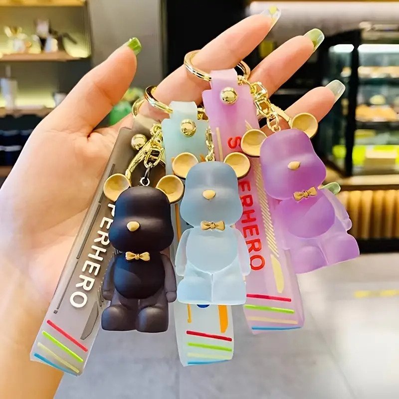 Cute Bear Keychain Transparent Frosted Bowknot Acrylic Bear Keychain Key Ring, Boy Girl Valentine Lover Christmas Birthday Collection Gift Bag Pendant Chain Wrist Strap