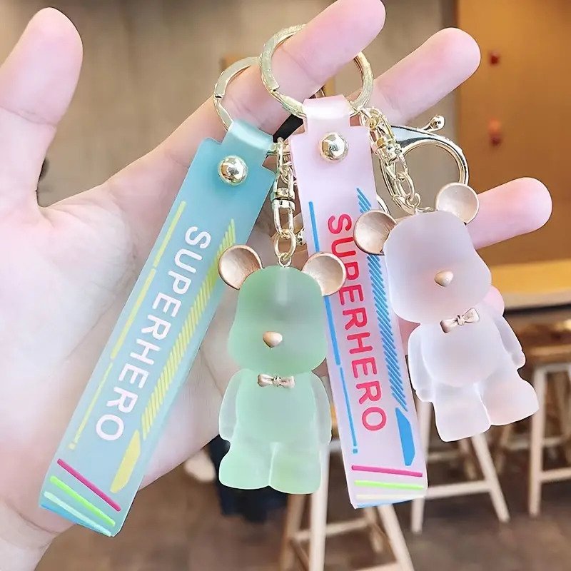 Cute Bear Keychain Transparent Frosted Bowknot Acrylic Bear Keychain Key Ring, Boy Girl Valentine Lover Christmas Birthday Collection Gift Bag Pendant Chain Wrist Strap