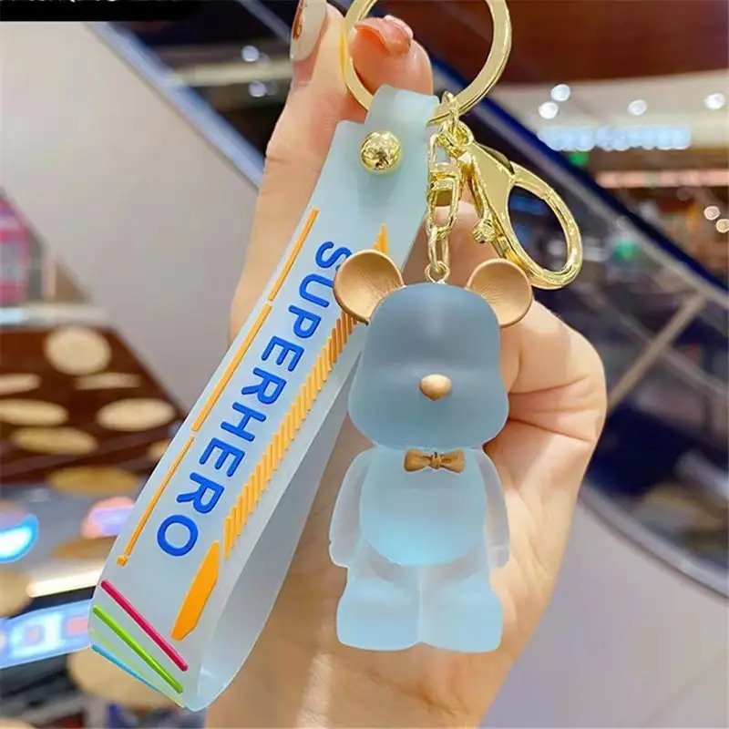 Cute Bear Keychain Transparent Frosted Bowknot Acrylic Bear Keychain Key Ring, Boy Girl Valentine Lover Christmas Birthday Collection Gift Bag Pendant Chain Wrist Strap