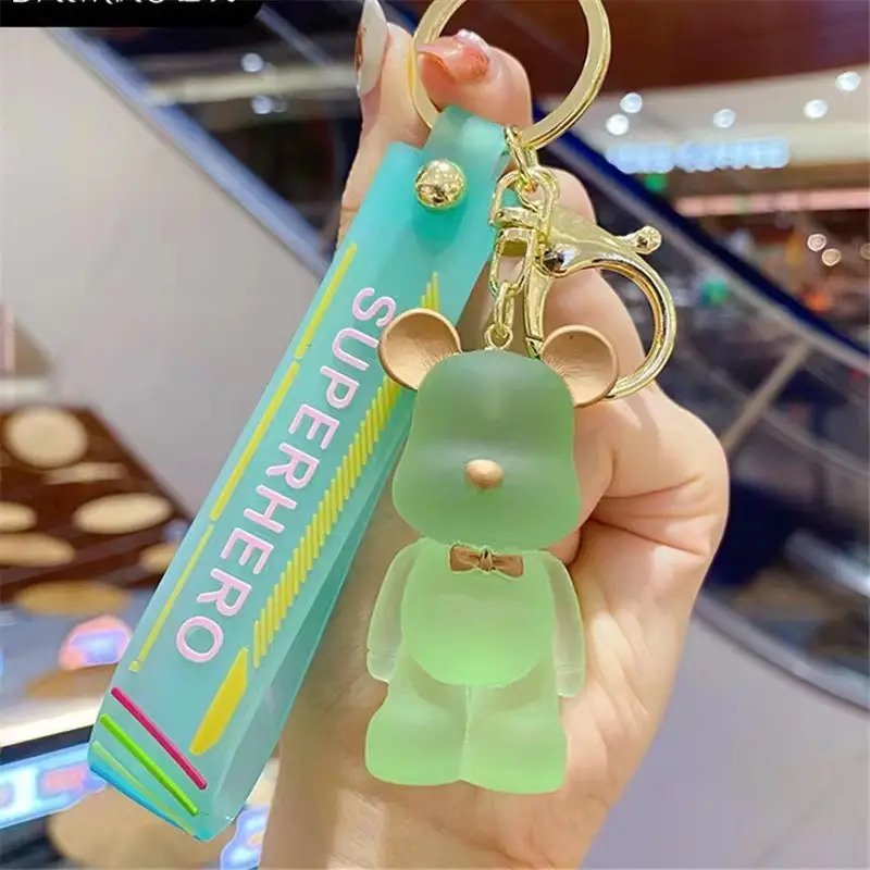 Cute Bear Keychain Transparent Frosted Bowknot Acrylic Bear Keychain Key Ring, Boy Girl Valentine Lover Christmas Birthday Collection Gift Bag Pendant Chain Wrist Strap