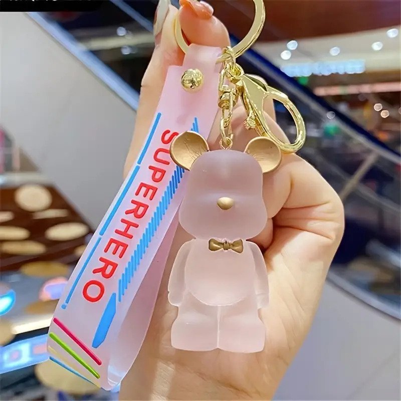 Cute Bear Keychain Transparent Frosted Bowknot Acrylic Bear Keychain Key Ring, Boy Girl Valentine Lover Christmas Birthday Collection Gift Bag Pendant Chain Wrist Strap